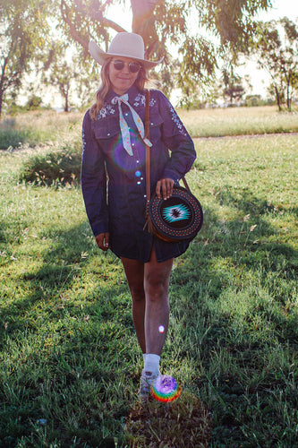 Denim pearl snap dress SALE
