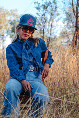 Dark denim caps