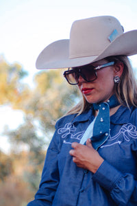 Denim and pearls necktie