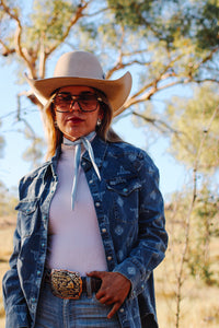 Bull skull denim arena shirt