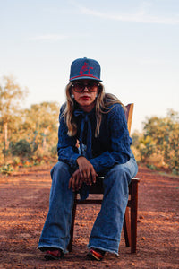 Dark denim caps
