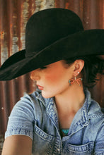 Load image into Gallery viewer, Blue  and brown bow earrings