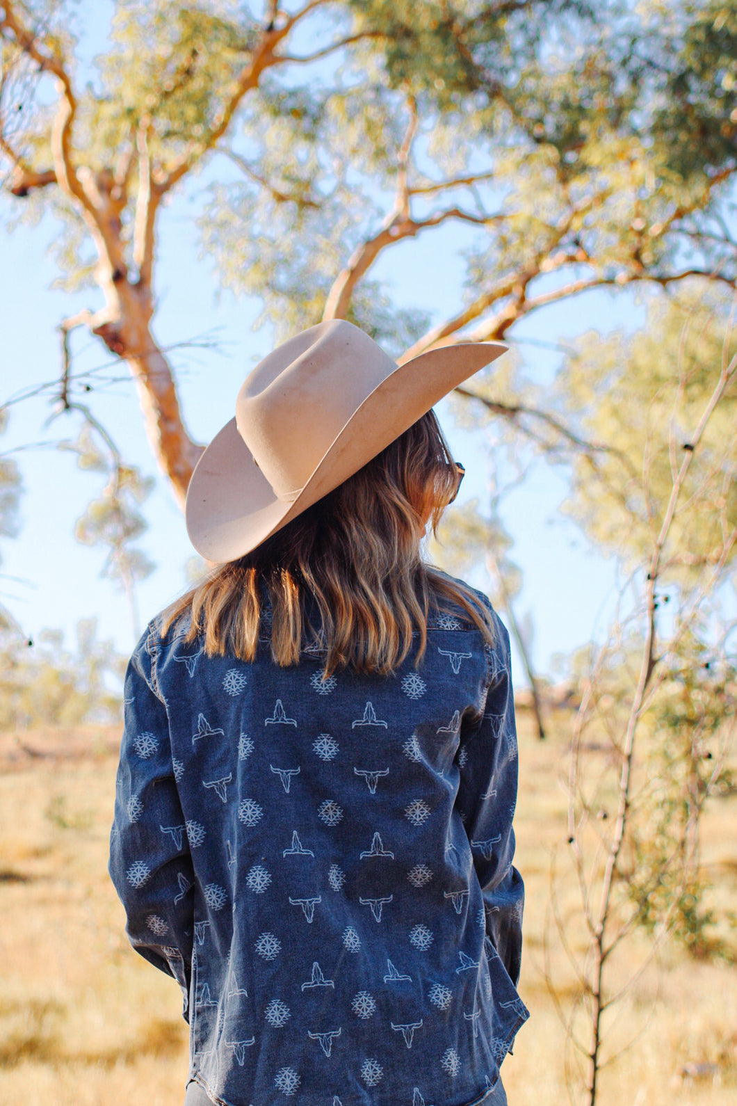 Bull skull denim arena shirt